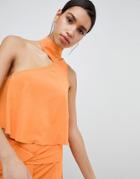 Parallel Lines Asymmetric Choker Crop Top Two-piece - Orange