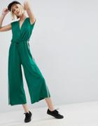 Asos Jersey Jumpsuit With Tape Detail In Rib - Green