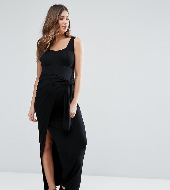 Asos Maternity Petite Over The Bump Maxi Skirt With Twist Knot - Black