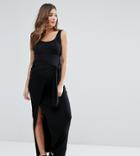 Asos Maternity Petite Over The Bump Maxi Skirt With Twist Knot - Black