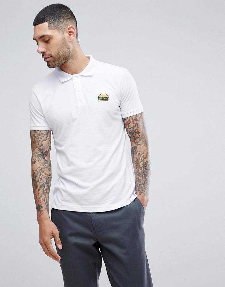 Brave Soul Embroidered Burger Polo - White