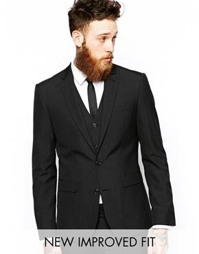 Asos Slim Fit Suit Jacket In Black Pindot - Black