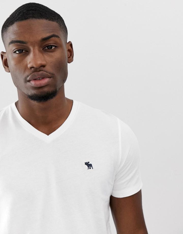 Abercrombie & Fitch Icon Logo V-neck T-shirt In White - White