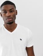Abercrombie & Fitch Icon Logo V-neck T-shirt In White - White