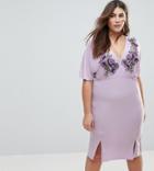 Club L Plus Midi Dress With Embroidered Plunge Neckline - Purple
