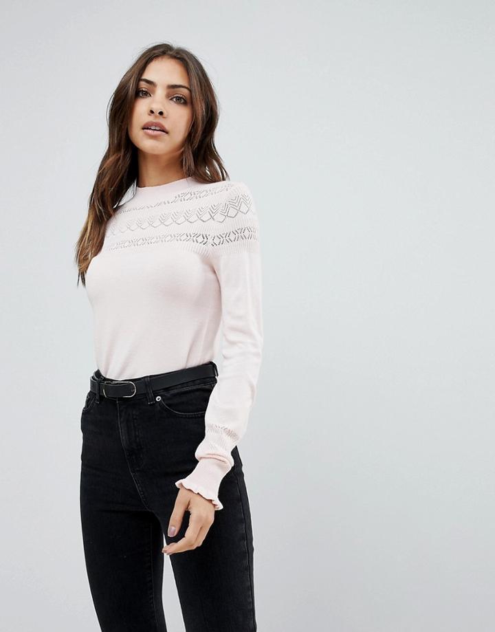 Warehouse Pointelle High Neck Sweater - Pink