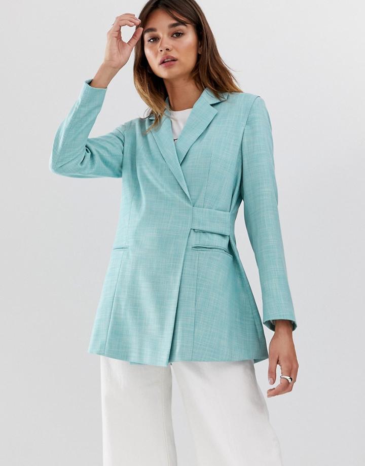 Asos White Tab Detail Textured Suit Jacket - Blue