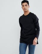Asos Design Longline Long Sleeve T-shirt In Black - Black