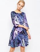 Closet Printed Dress With Wide Sleeves - Multi