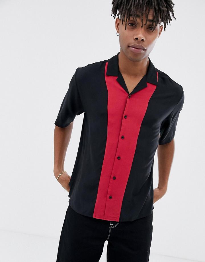 Collusion Revere Shirt With Cut & Sew Panel In Black - Black