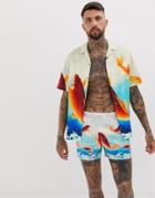 Asos Design Two-piece Swim Shorts In Carp Fish Print Short Length-blue