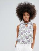 Darling Choker Neck Printed Tank Top - Purple