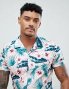 Asos Design Skinny Floral Print Shirt - Pink