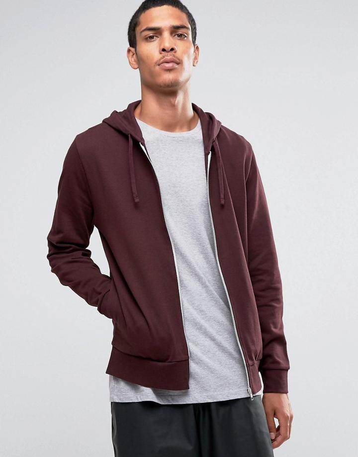 Asos Zip Up Hoodie In Burgundy - Red