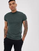 Asos Designjersey Turtleneck With Roll Sleeve In Green Marl