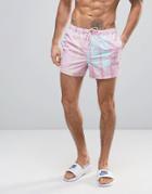 Asos Swim Shorts With Pink Check In Short Length - Pink