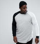 Asos Plus Longline 3/4 Sleeve Raglan T-shirt With Contrast Sleeves And Curved Hem - Multi