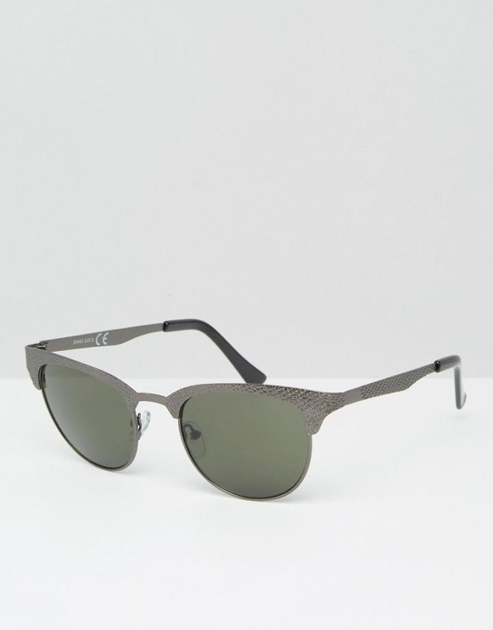 Asos Retro Sunglasses In Textured Sheet Metal - Gunmetal