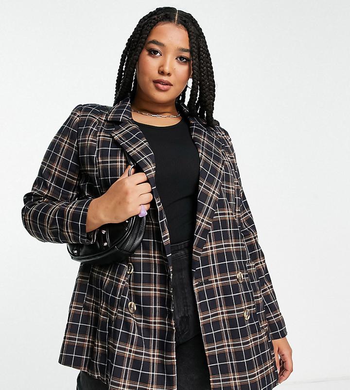 Urban Threads Plus Single Breasted Blazer In Black Plaid - Part Of A Set