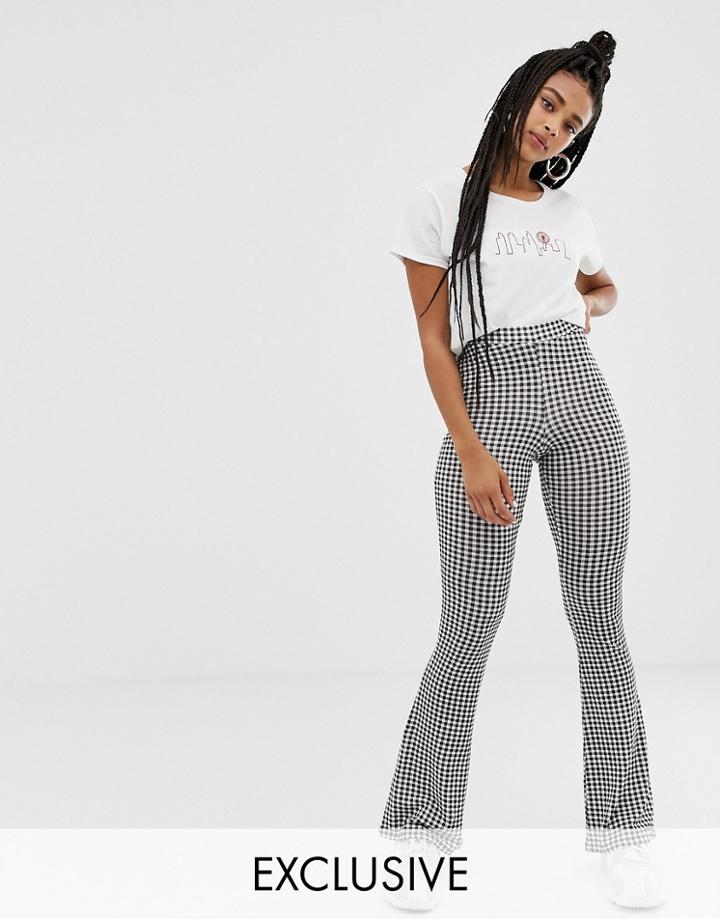 Daisy Street Flared Leggings In Gingham - Black