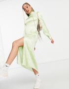 Na-kd X Louise Madsen High Neck Satin Print Midi Dress In Dusty Green