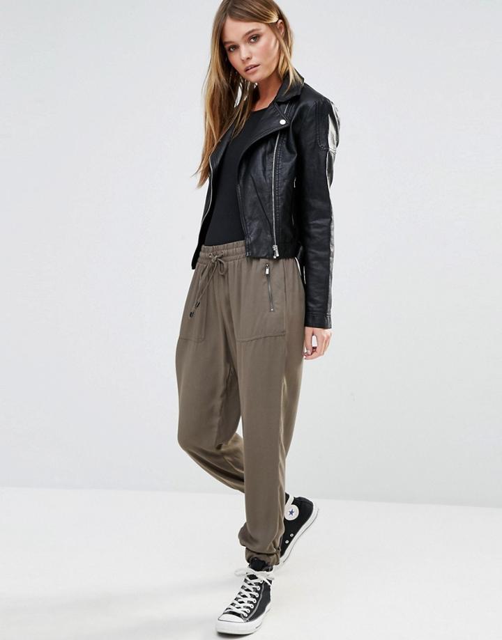 New Look Twill Track Pants - Green