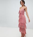 Asos Design Tall Fringe Mesh Strappy Maxi Bodycon Dress - Pink
