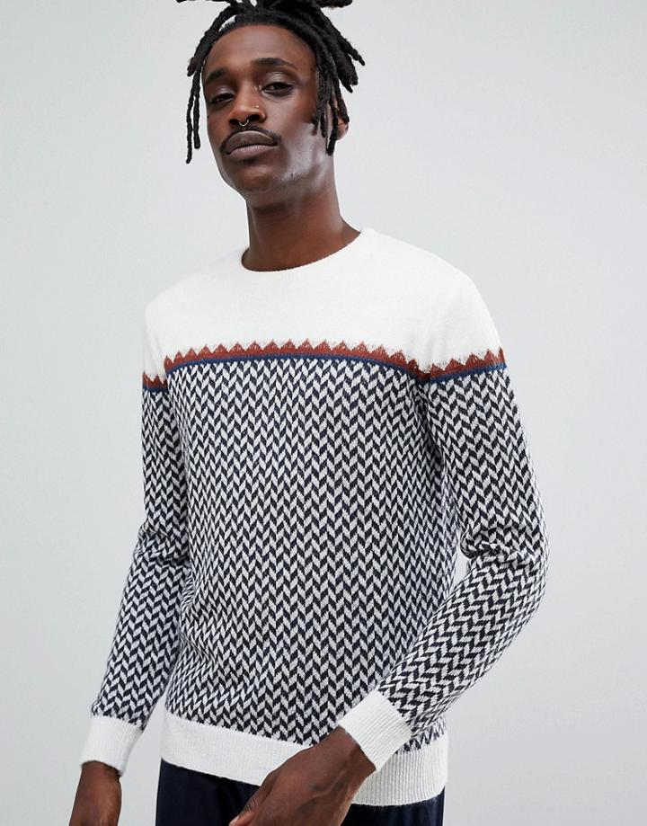 Antony Morato Knitted Sweater In Cream With Zigzag In Alpaca Blend