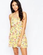 Daisy Street Sun Dress In Floral Print With Multi Strap Deatil - Yellow