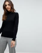 Warehouse Rib Long Sleeve Roll Neck Top - Black