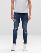 Hoxton Denim Jeans Spray On Rip And Repair Waistband Patch Jean - Blue