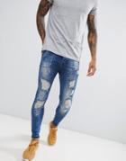 Siksilk Skinny Fit Low Rise Jeans With Paint Splat In Dark Blue - Blue