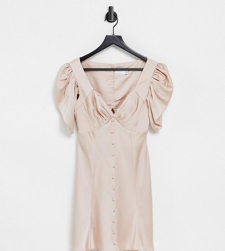 Asos Design Petite Button Through Mini Tea Dress With Drape Shoulder Detail-pink