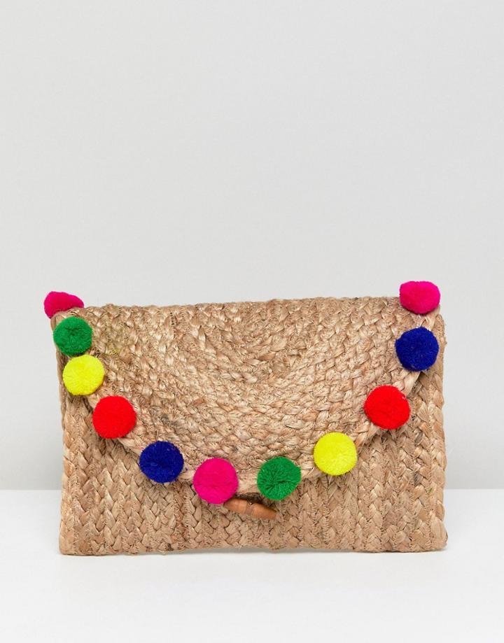 America & Beyond Handmade Pom Pom Beach Clutch Bag - Multi