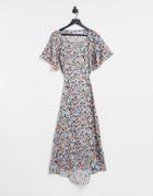 & Other Stories Ecovero Jacquard Flutter Sleeve Open Waist Midi Dress In Floral-multi