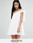 Asos Petite One Shoulder Bow Trapeze Mini Dress - White