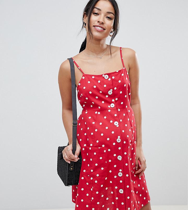 Asos Design Maternity Polka Dot Button Through Linen Mini Sundress - Multi