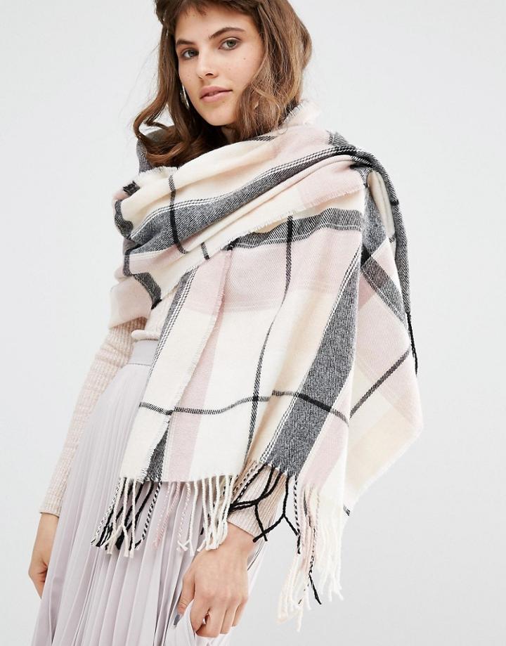 Miss Selfridge Large Square Check Scarf - Pink
