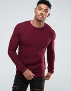 Asos Muscle Fit Lightweight Cable Sweater In Burgundy - Red