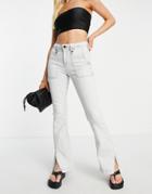 River Island Amelie Mid Rise Utility Jean With Split Hem In Gray
