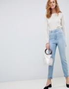 Asos Design Farleigh High Waist Slim Mom Jeans In Light Blue - Blue