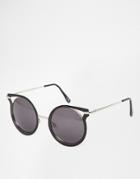 Asos Round Metal Sunglasses With Corner Detail - Silver And Black