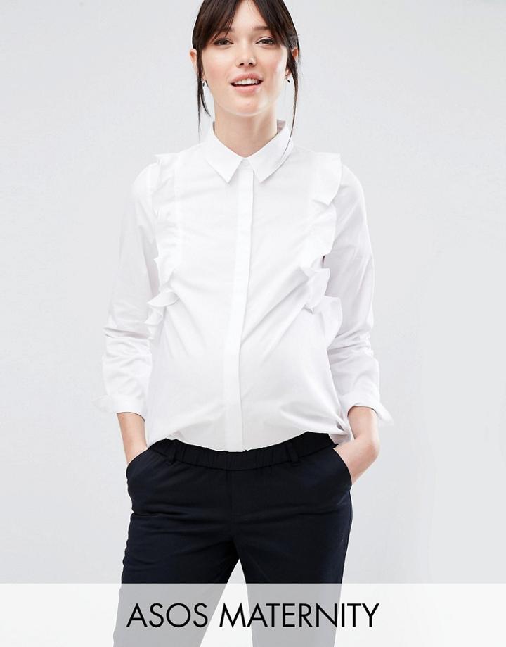 Asos Maternity Smart Ruffle Front Shirt - White