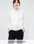 Asos Maternity Smart Ruffle Front Shirt - White