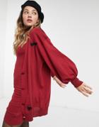 Heartbreak Oversized Cardigan Co-ord With Heart Embroidery In Wine-red