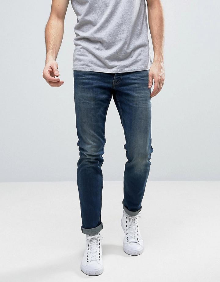 Jack & Jones Intelligence Slim Fit Jeans In Dark Washed Blue Denim - Blue