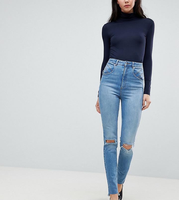 Asos Tall Farleigh Slim Mom Jeans With Seamed 80s Detail - Blue