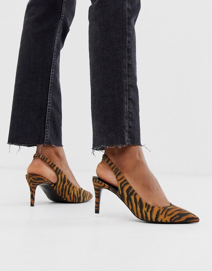 Asos Design Sebastian Slingback Mid Heels In Tiger Print-multi