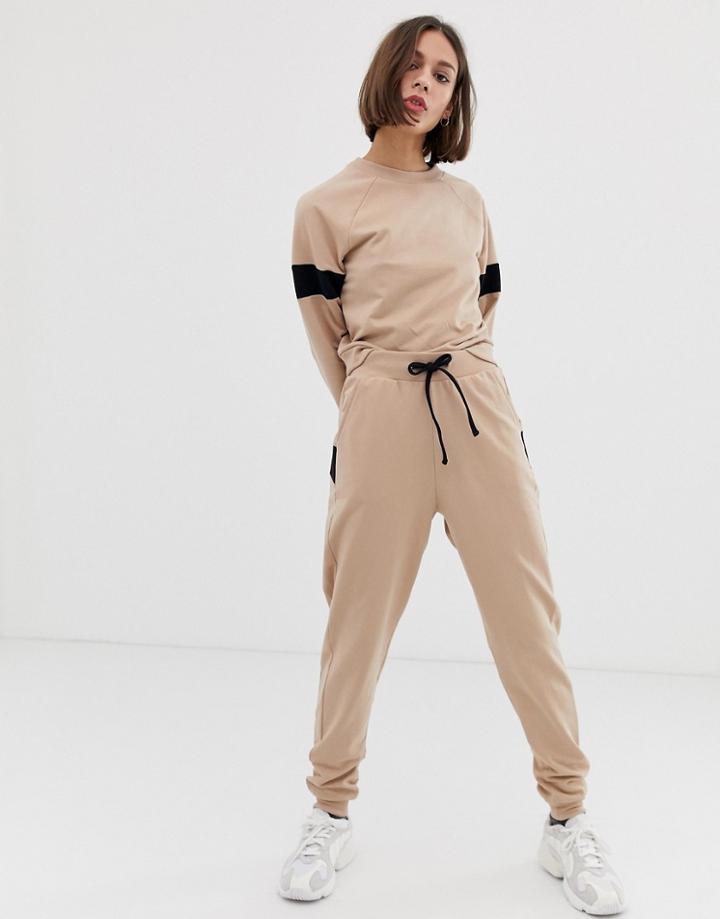 Asos Design Tracksuit Sweat With Panels / Jogger With Tie - Gray