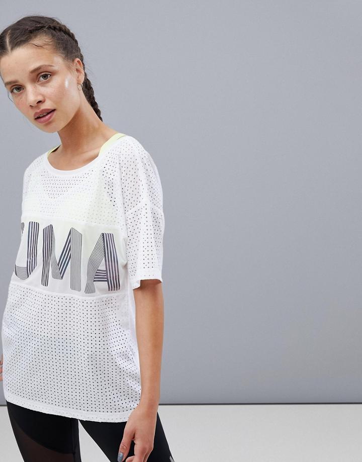 Puma Big Cat Drapey Tee In White With Irridescent Logo - White